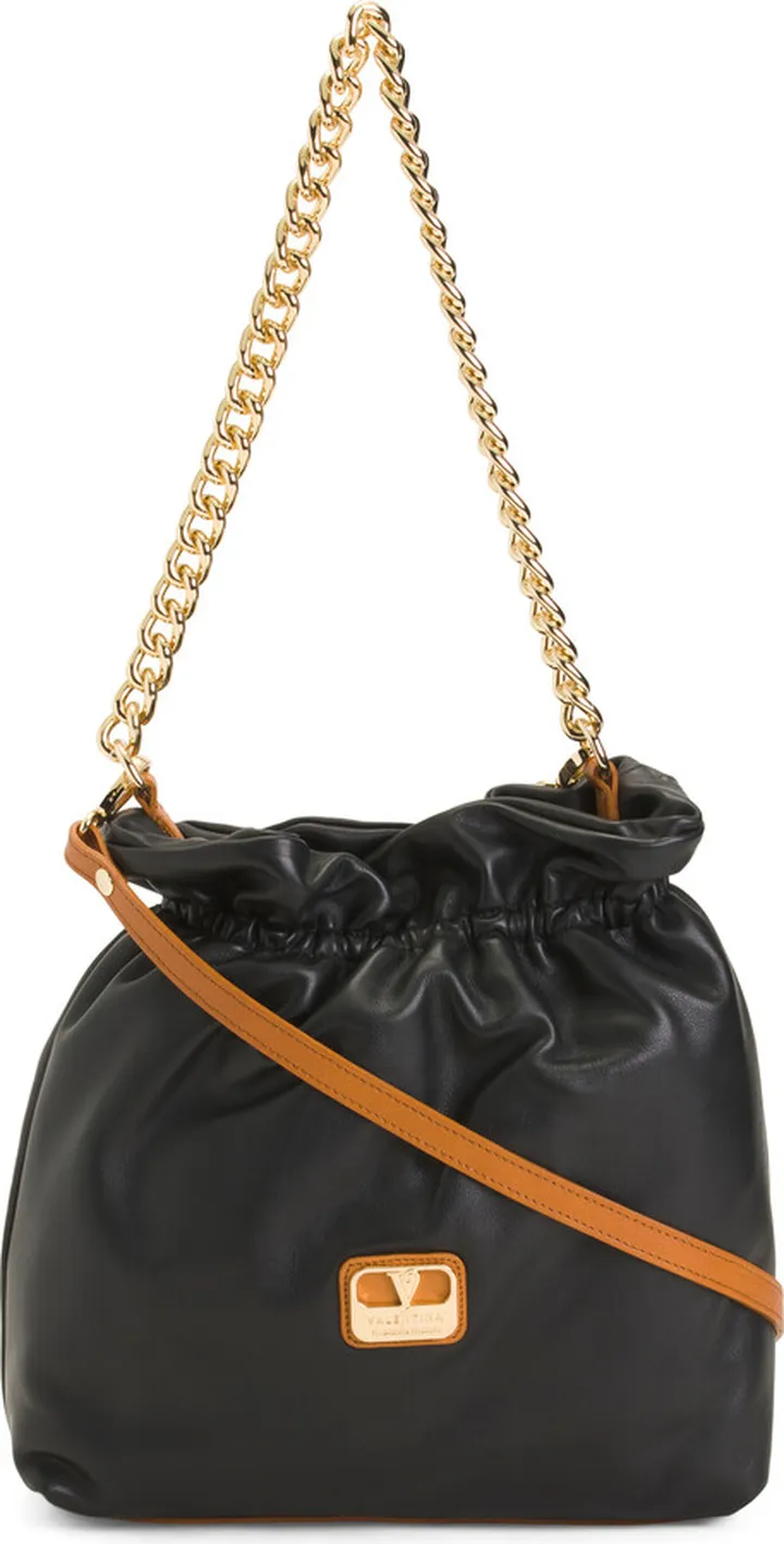 Made In Italy Leather Soft Chain Bucket Crossbody