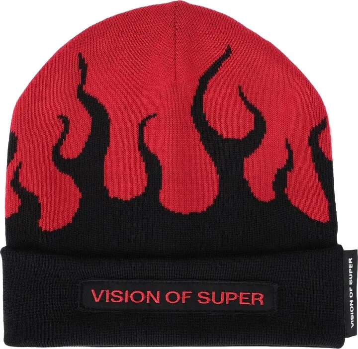 Black Beanie With Flames Hat White
