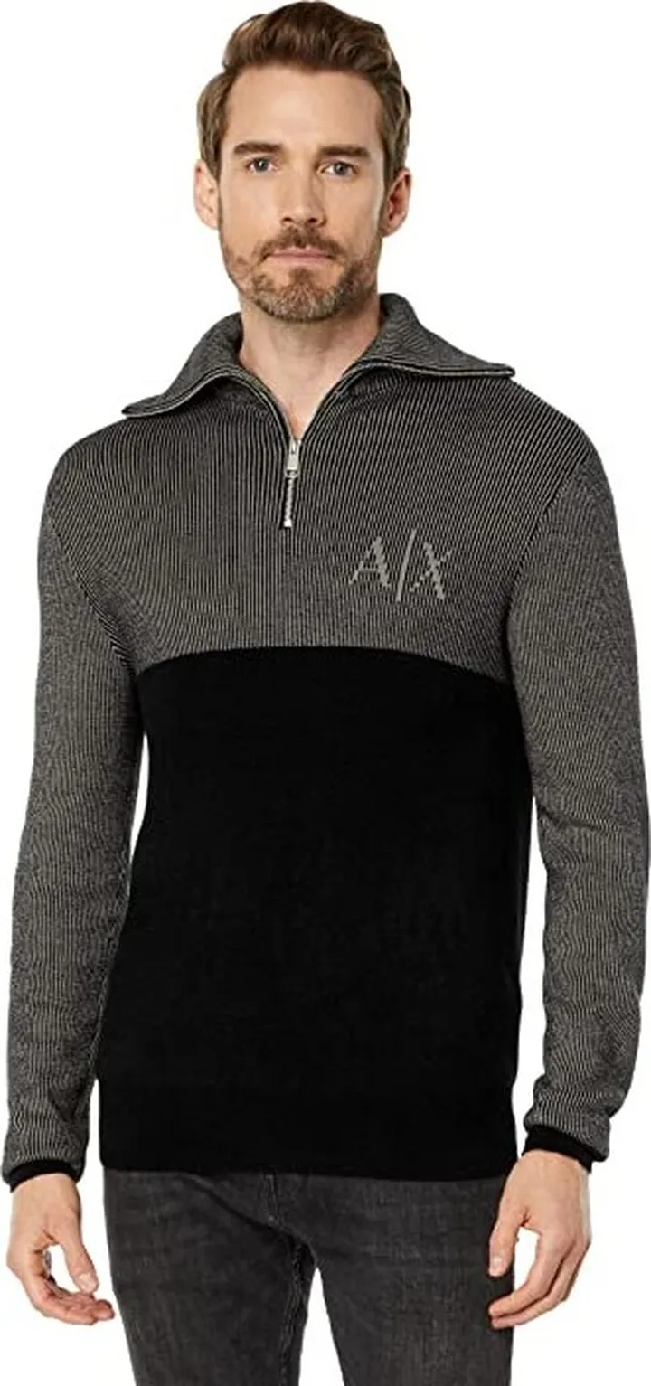 Armani Exchange Zip Pullover Sweater (Pewter) Men's Clothing
