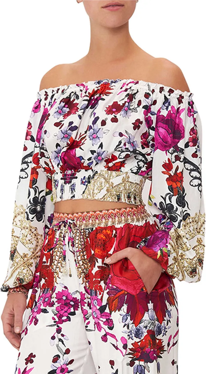 Reign Of Roses Shirred-Waist Top