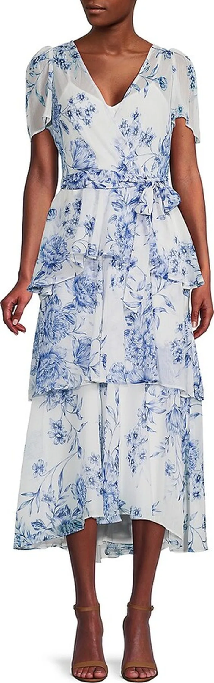 Floral Faux Wrap Midi Dress