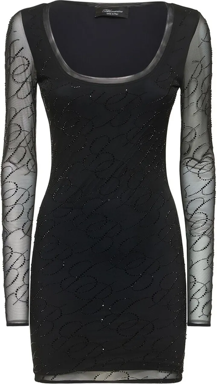 Mesh hotfix logo mini dress