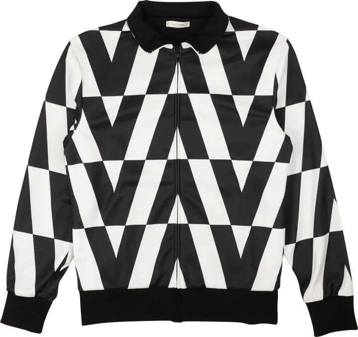Black And White Optical Print Zip-Up Track Jacket