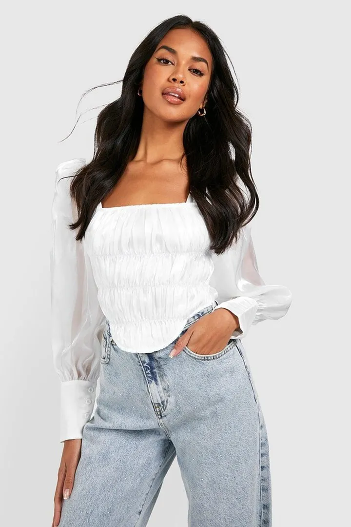 Organza Square Neck Long Sleeve Corset