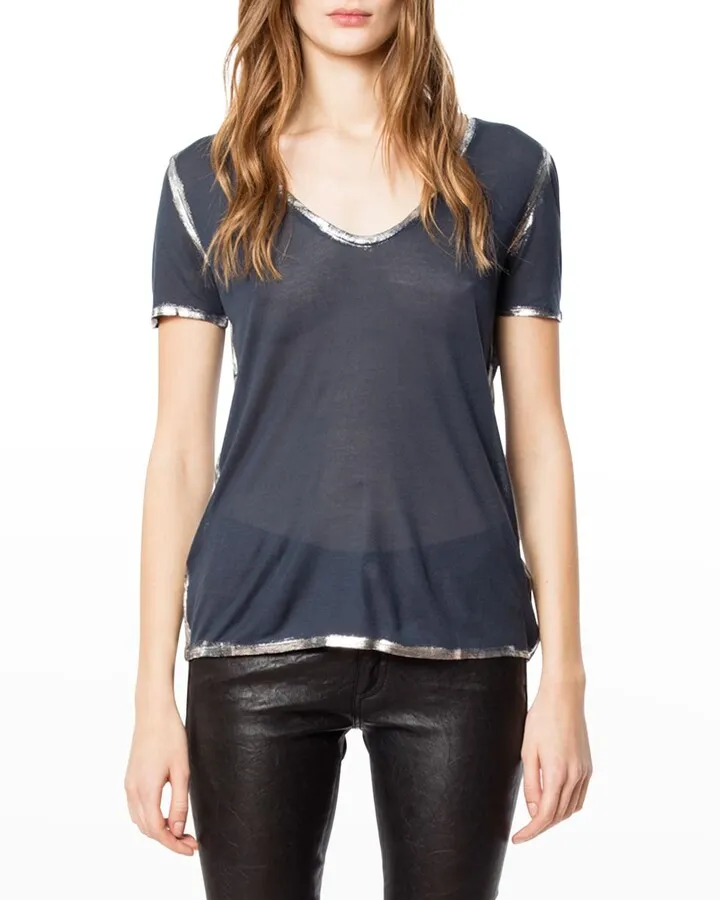 Tino Silver Foil V-Neck Short-Sleeve Modal Tee