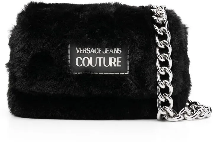 Logo Plaque Faux Fur Shoulder Bag