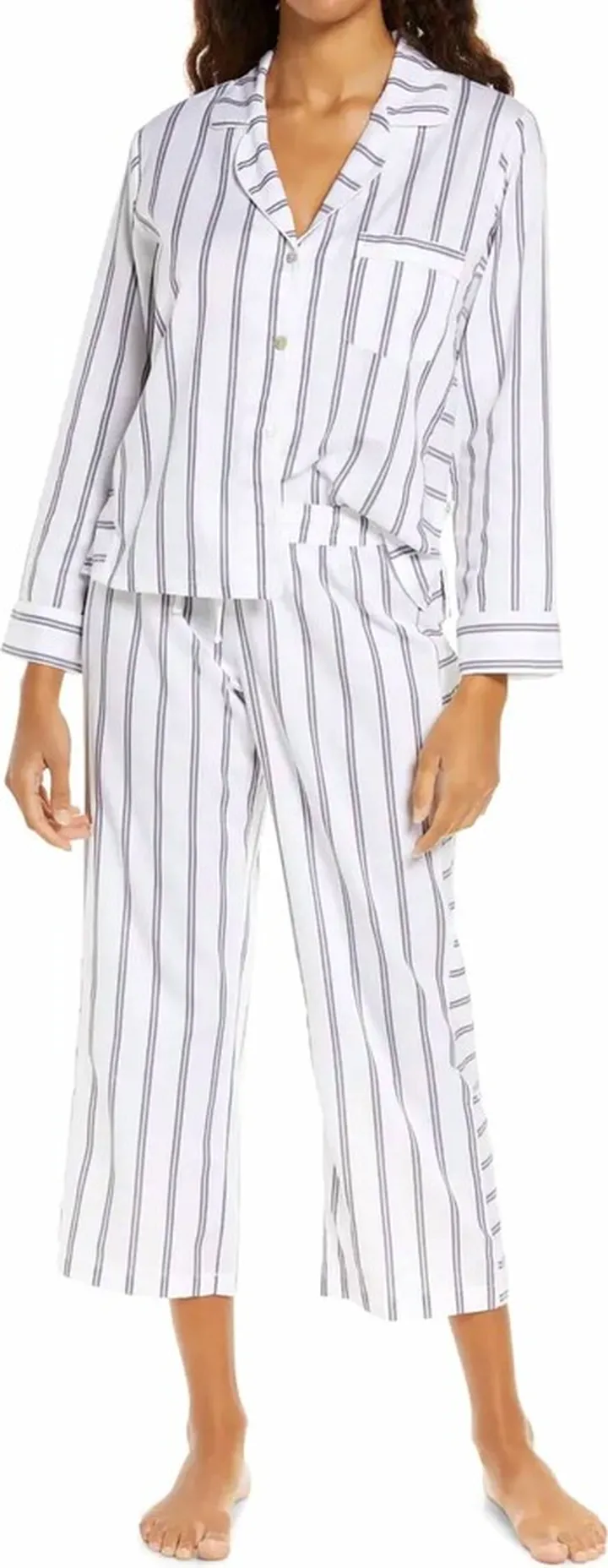 Katherine 2 Piece Pajama Set in White Stripe