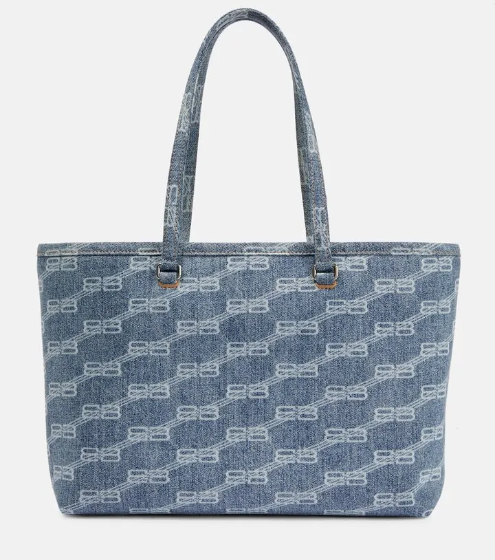 Signature Medium East-West denim tote bag