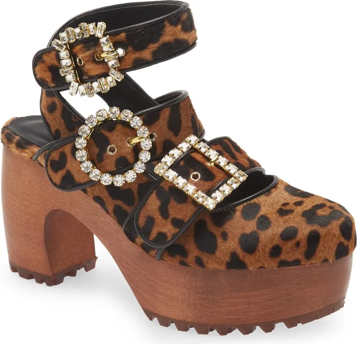 Triple Strap Genuine Calf Hair Platform Clog