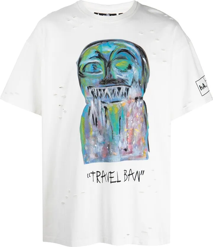 graphic-print distressed-effect T-shirt