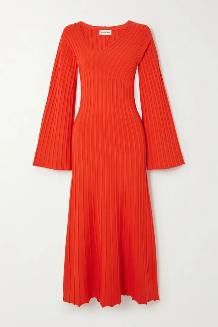 By Malene Birger - Isla Ribbed Stretch Recycled-jersey Midi Dress - Orange