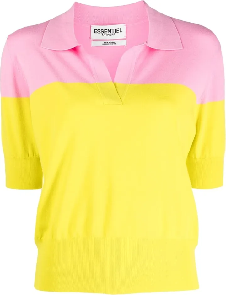 Colour-Block Knitted Polo Top
