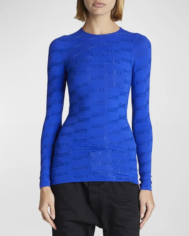 BB Monogram Flocked Jacquard Top