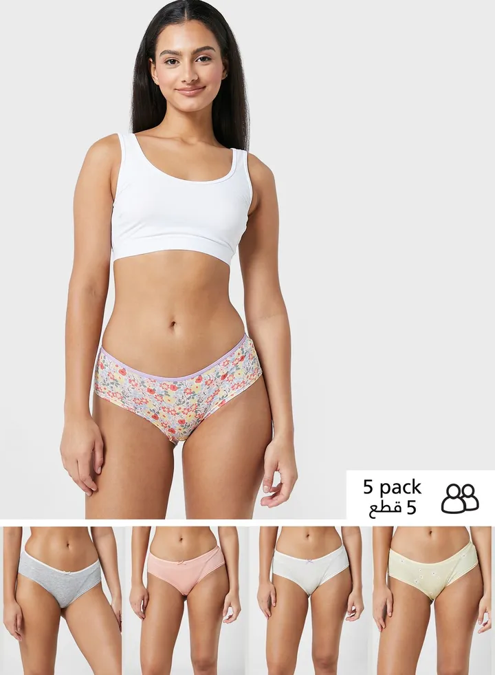 5 Pack Cotton Lycra Daisy Print Low Rise Shorts