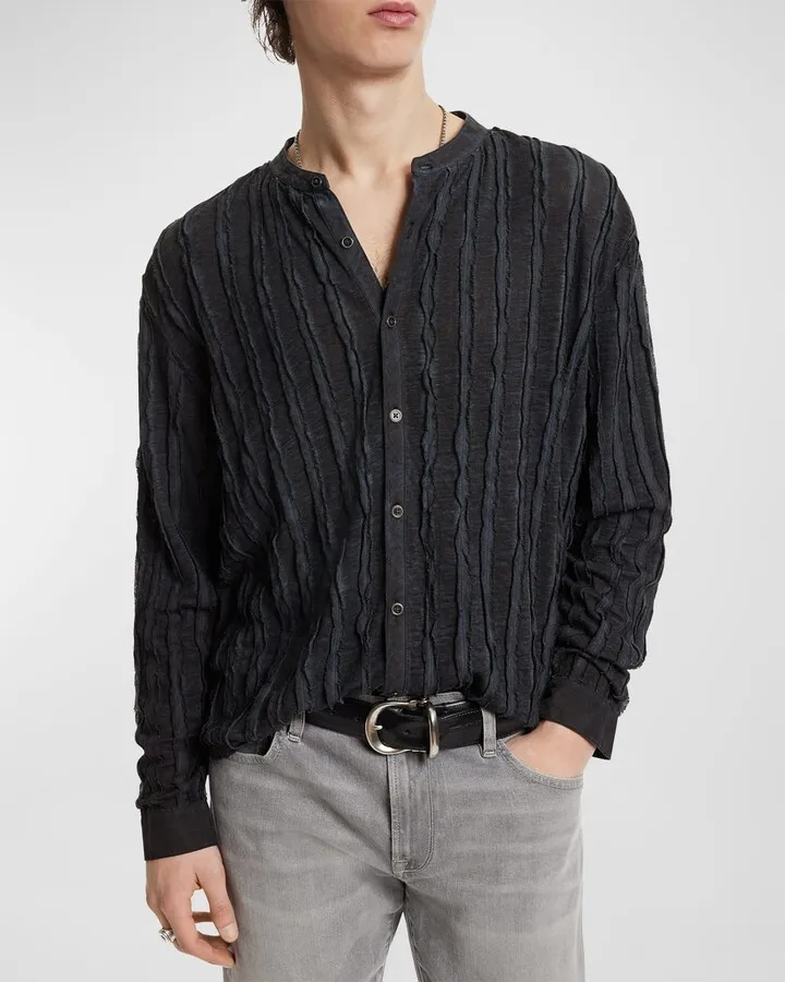 Men's Baxter Mixed-Media Stand-Collar Shirt