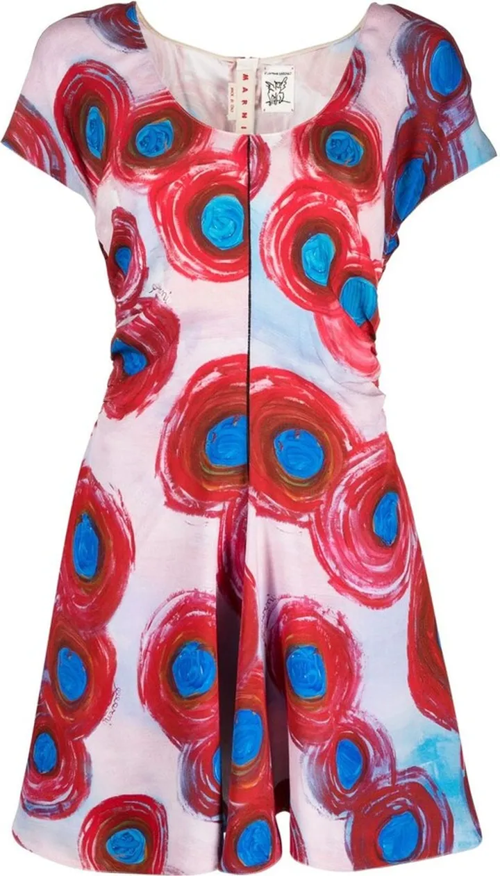 Abstract-Print Ruched Minidress