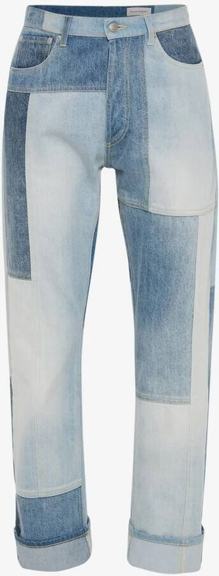 Men's Patchwork Wide-Leg Jeans In Washed Blue