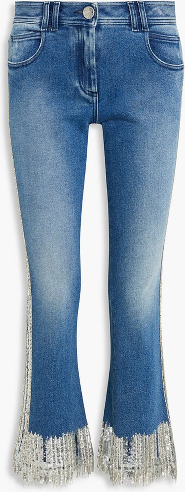 Fringed embellished mid-rise bootcut jeans