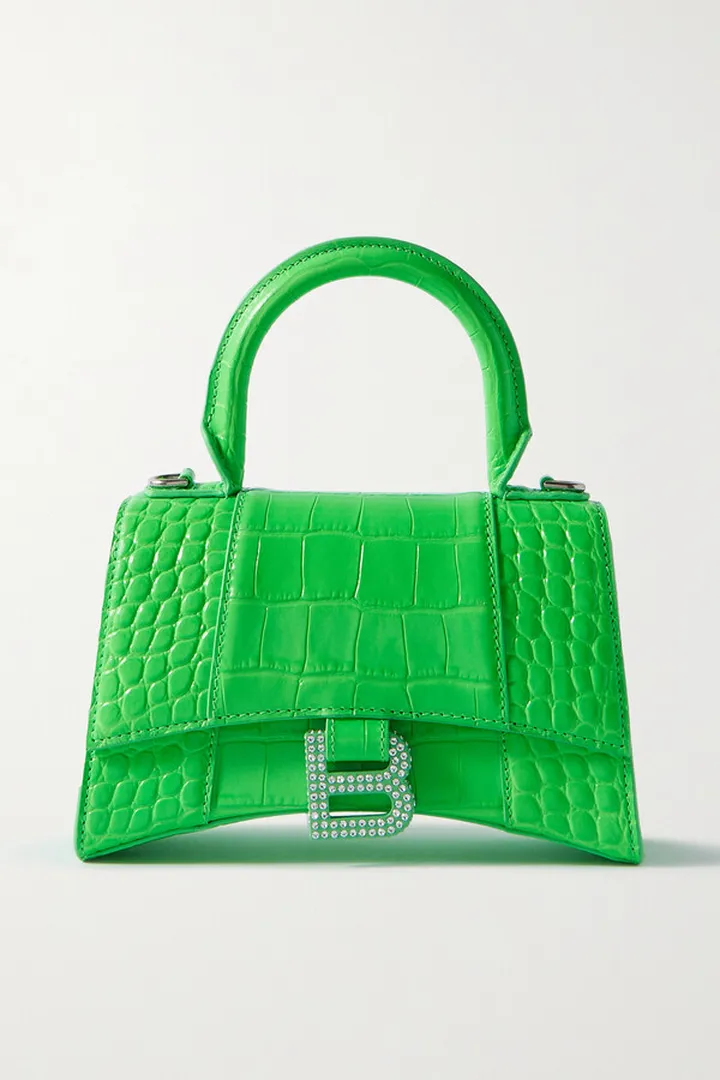 Balenciaga - Hourglass Xs Croc-effect Patent-leather Tote - Green