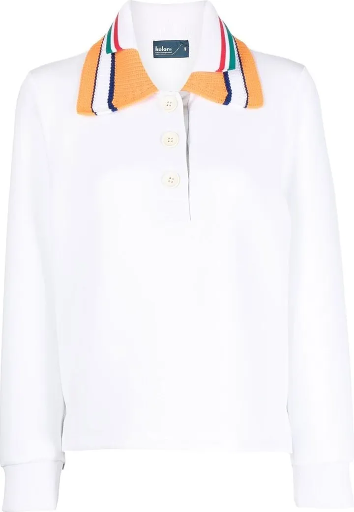 Knitted Collar Long-Sleeve Polo Shirt