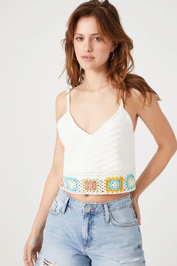 Floral Crochet Sweater-Knit Cami