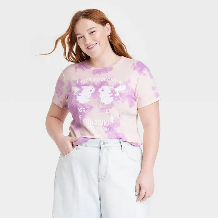 Women's Pokemon Pikachu Short Sleeve Graphic Baby T-Shirt - Purple 3X