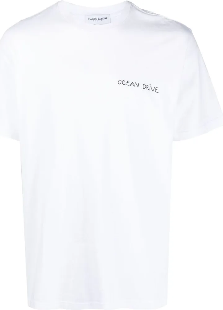 slogan-embroidered short-sleeve T-shirt
