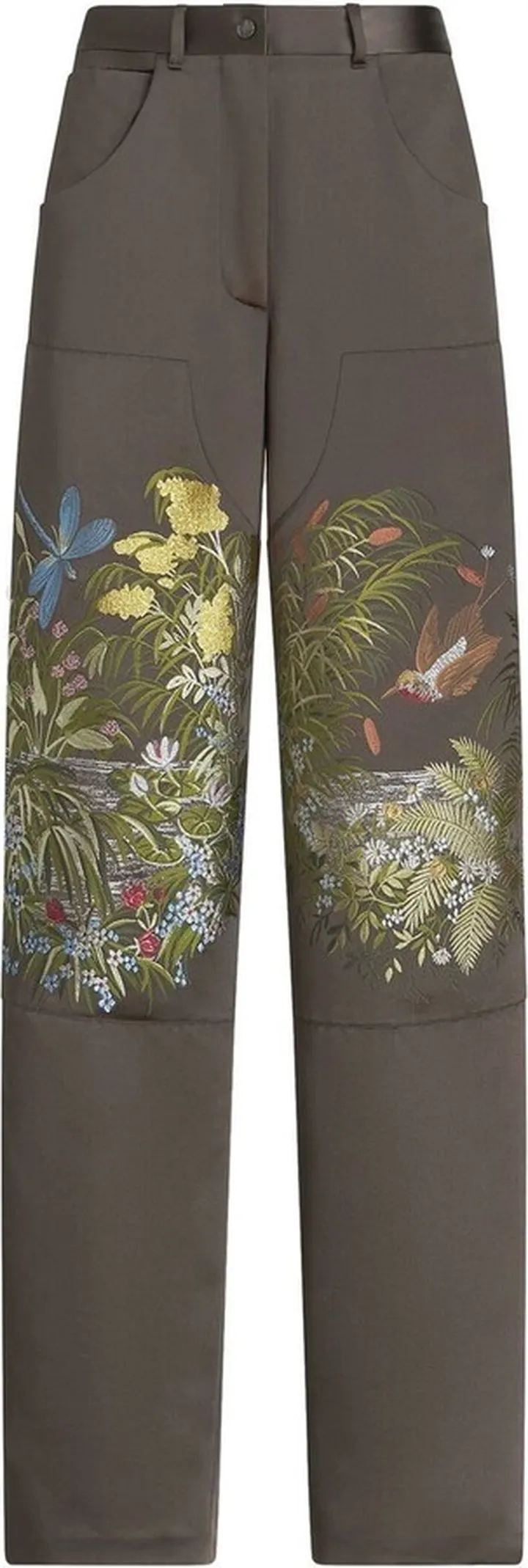 Floral-Jacquard Straight-Leg Trousers