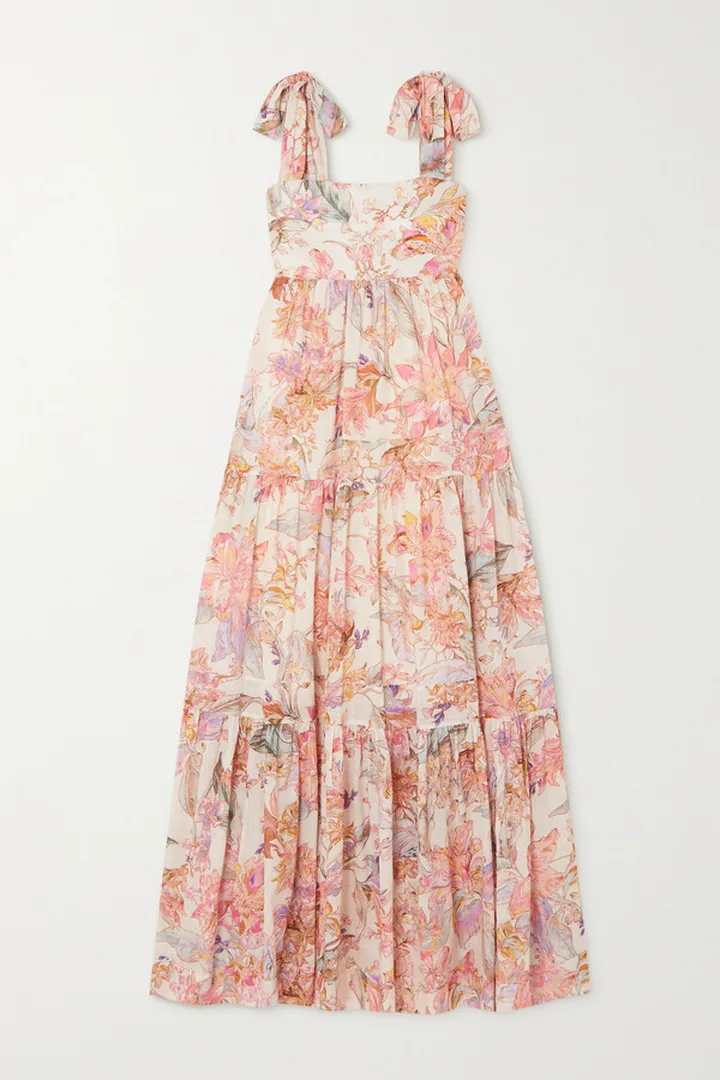 Zimmermann - Cira Tiered Floral-print Cotton-voile Midi Dress - Pink