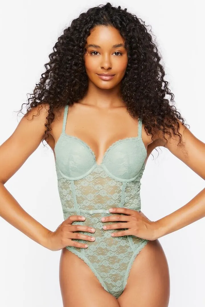 Floral Lace Mesh Lingerie Bodysuit