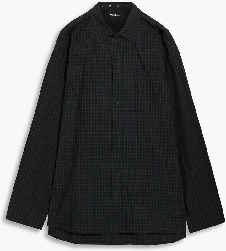 Oversized checked cotton-poplin shirt