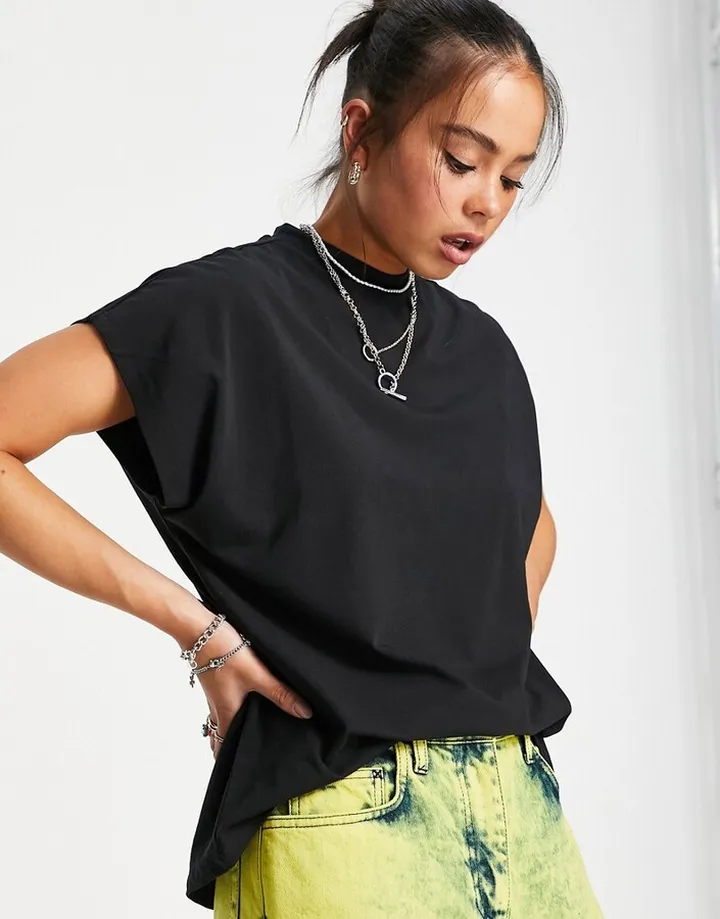 Noisy May high neck t-shirt in black