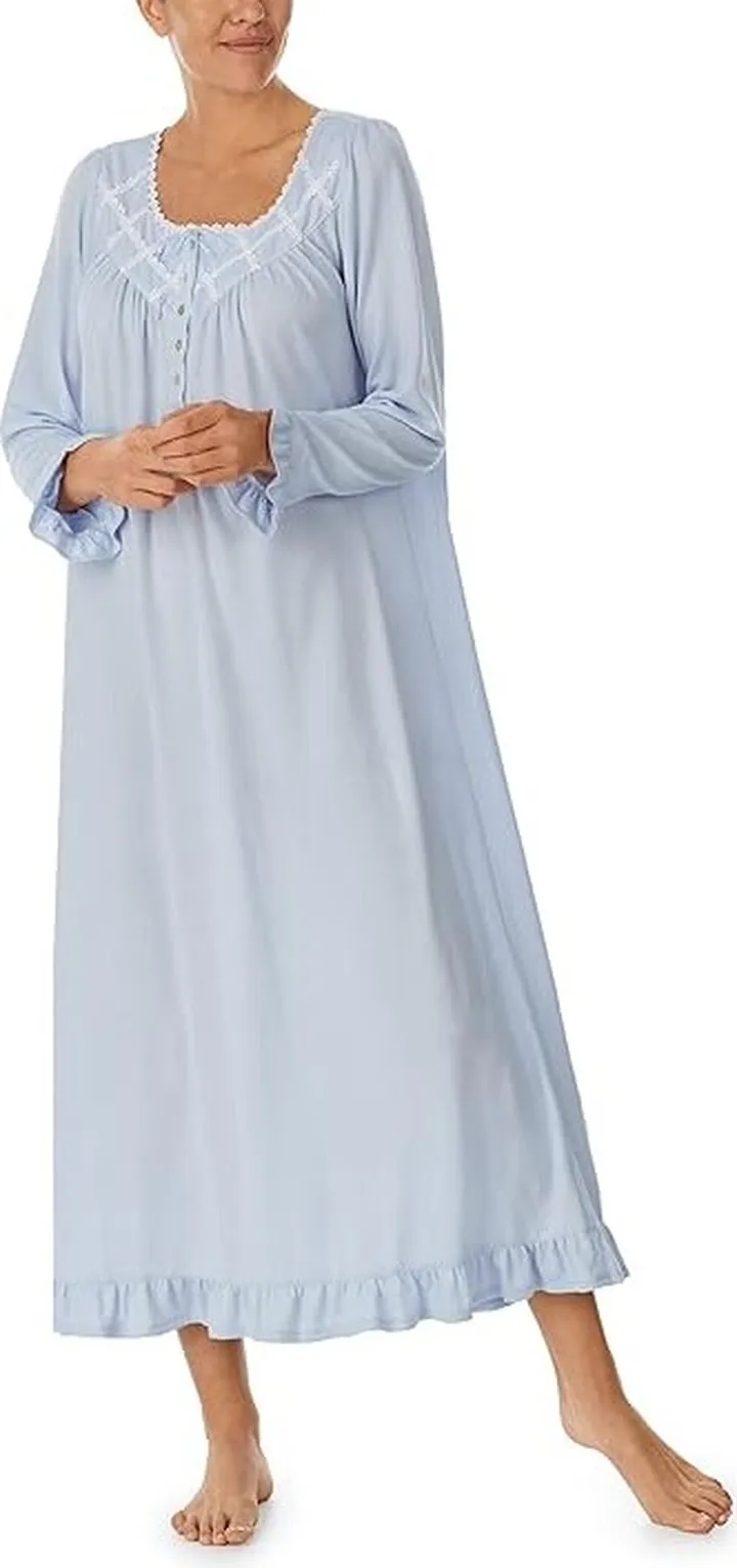 Eileen West Long Sleeve Sweater Knit Ballet Gown (Blue) Women's Pajama