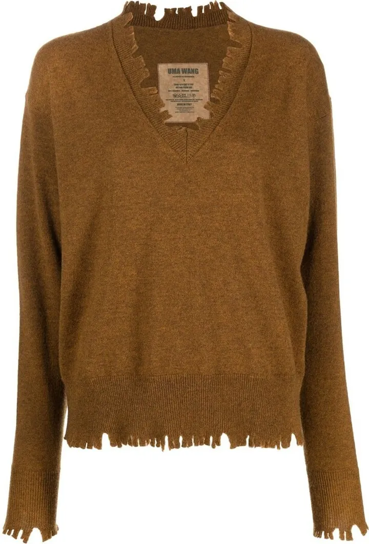 raw-cut V-neck jumper