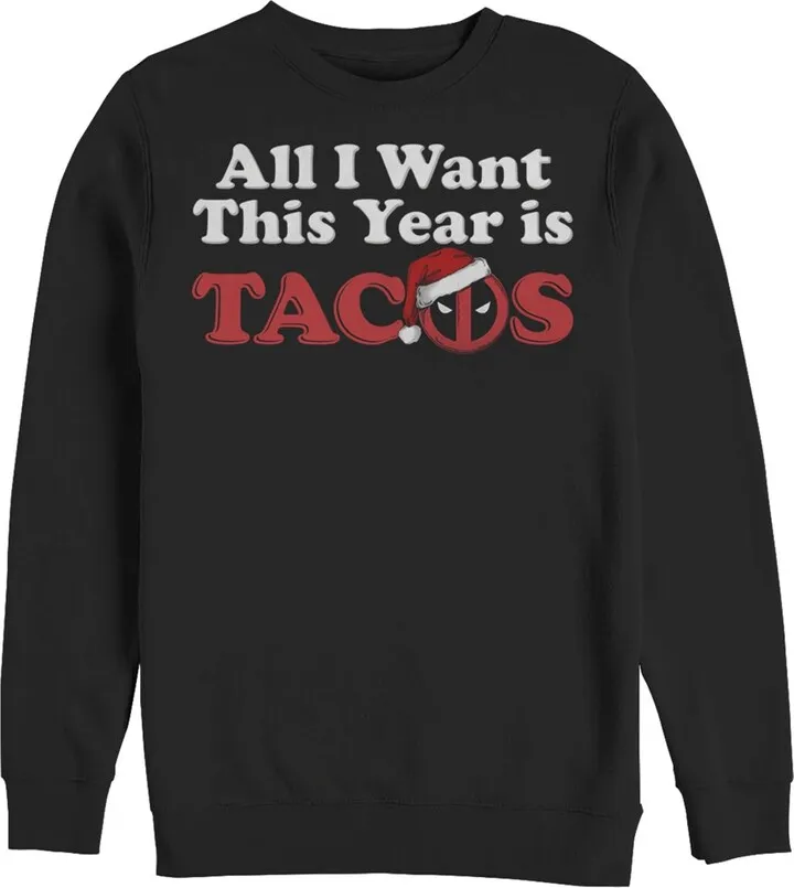 Men's Marvel Christmas Deadpool All I Want is Tacos Sweatshirt - Black - Large
