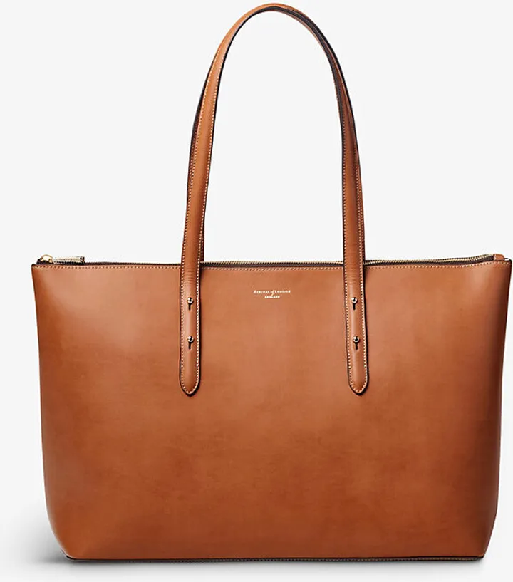 Womens Tan Regent Zipped Leather Tote bag