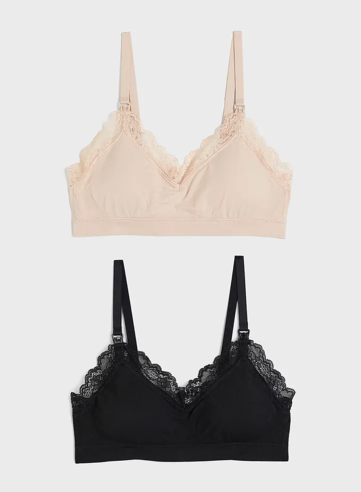 2 Pack Lace Detail Bra
