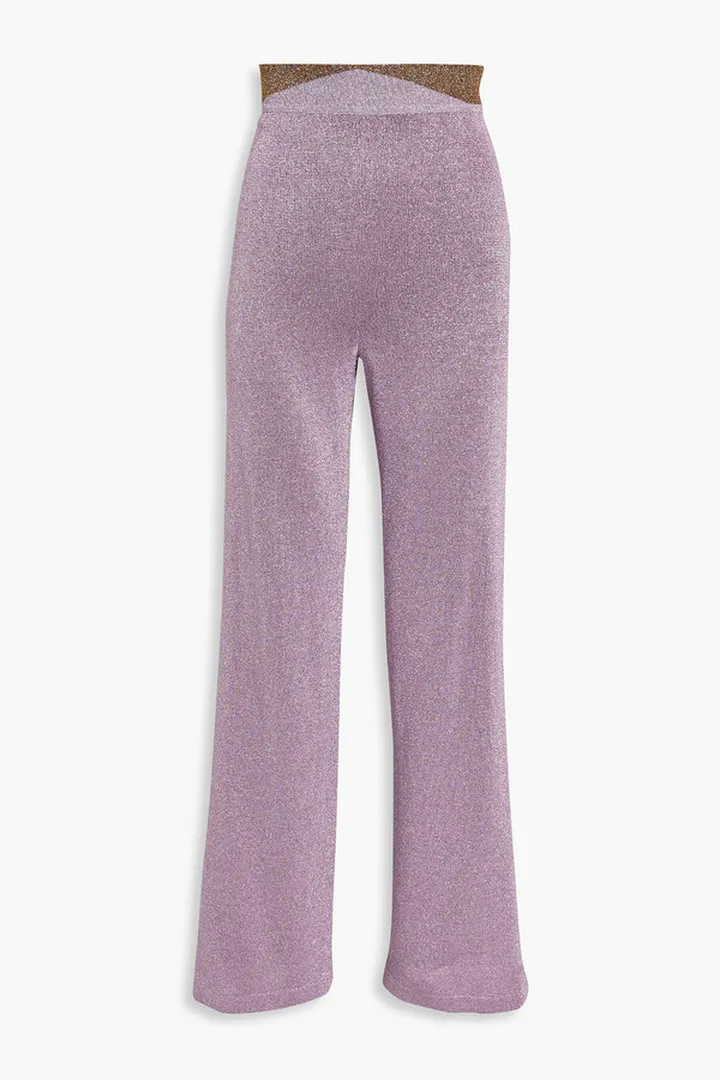 Metallic crochet-knit silk-blend flared pants