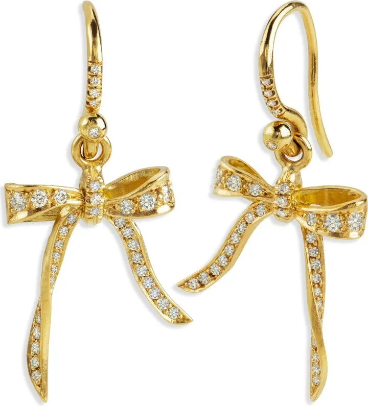 Diamond Bow Yellow Gold Drop Earrings