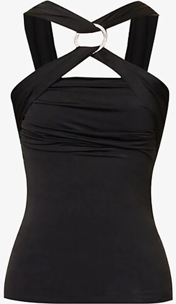 Womens Black Ginnie Halterneck Stretch-woven top