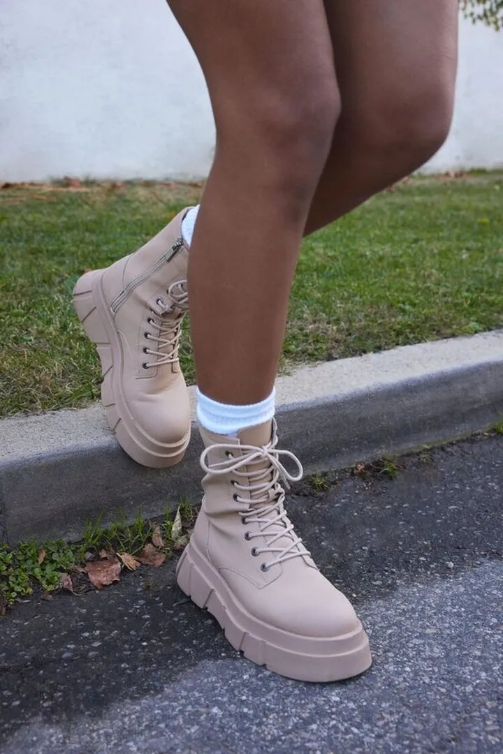 Faux Leather Lug-Sole Combat Boots