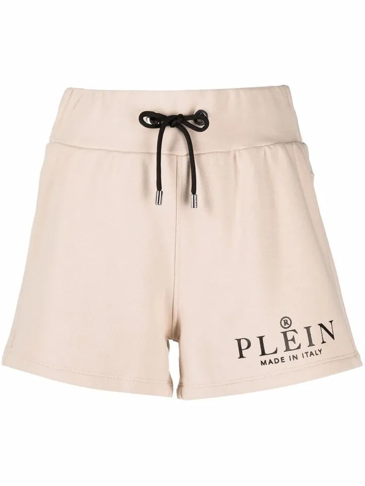 Iconic Plein logo-print cotton track shorts