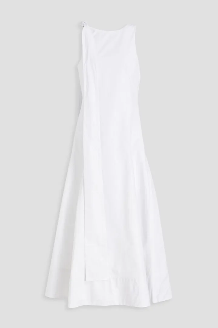 Draped fluted cotton-poplin midi dress