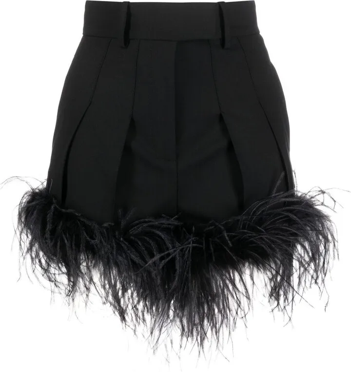Feather-Trim Mini Shorts