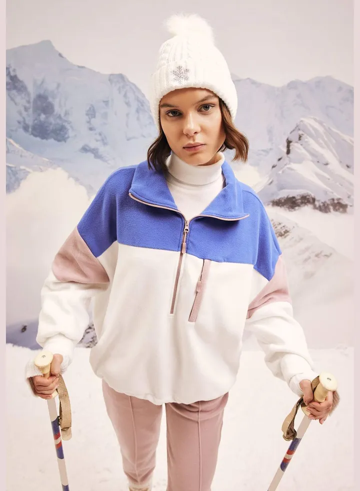 Woman Zipper Long Sleeve Knitted Sweatshirt