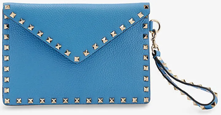 Womens Denim Rockstud Studded Leather Envelope Pouch