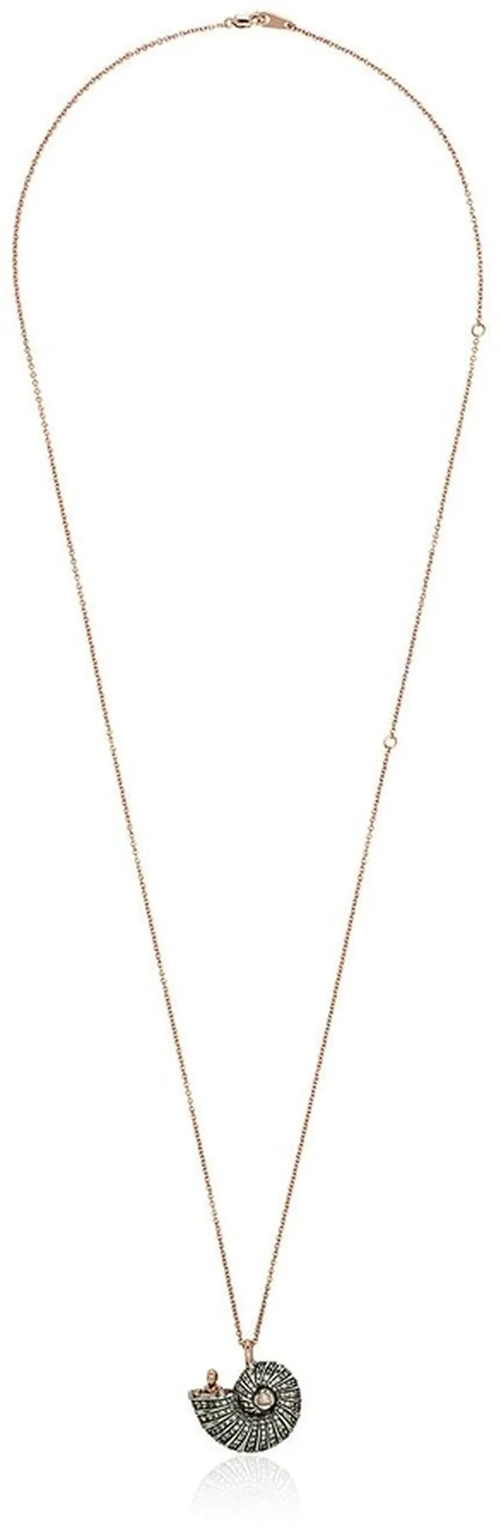 18K rose gold diamond and sapphire shell pendant
