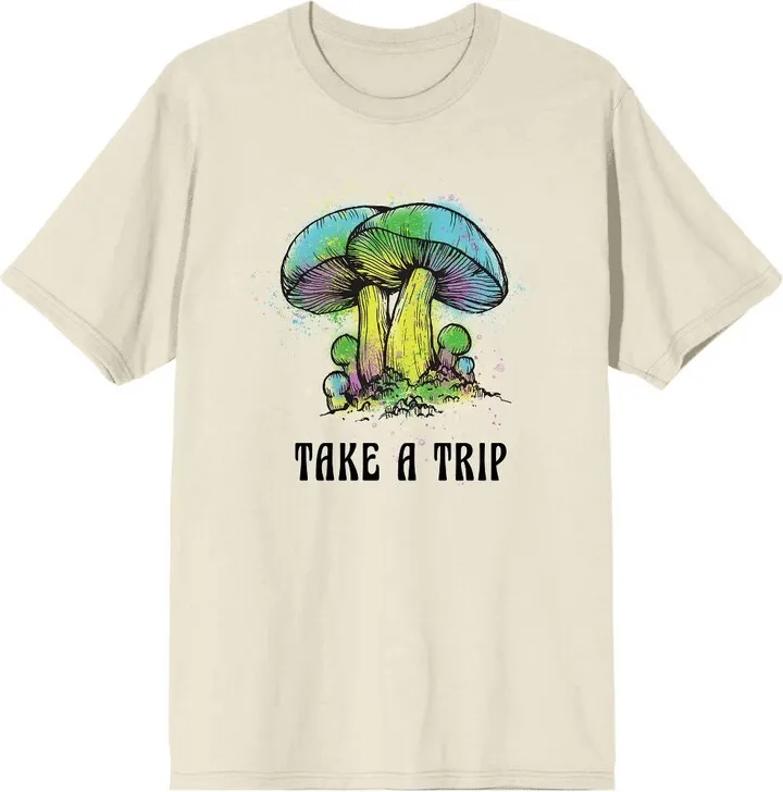 Natural World Take A Trip Mushrooms Men’s Natural T-Shirt-XL