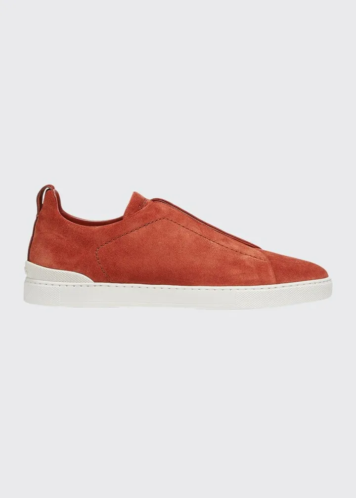 Men's Triple-Stitch Suede Slip-On Low-Top Sneakers