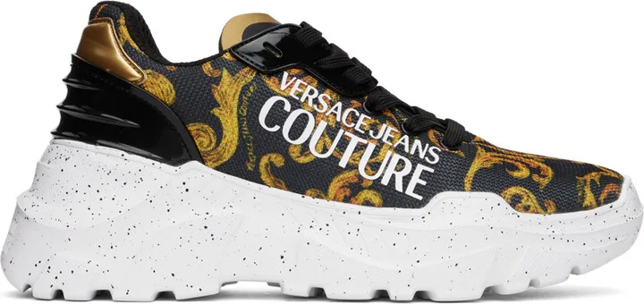 Versace Jeans Couture Black & Gold Printed Sneakers